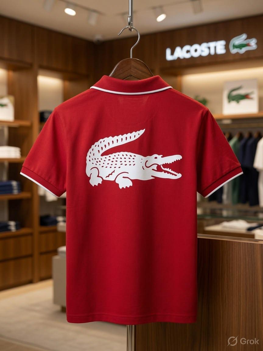 Lacoste Kids Power Lycra Polo in Red – Back View
