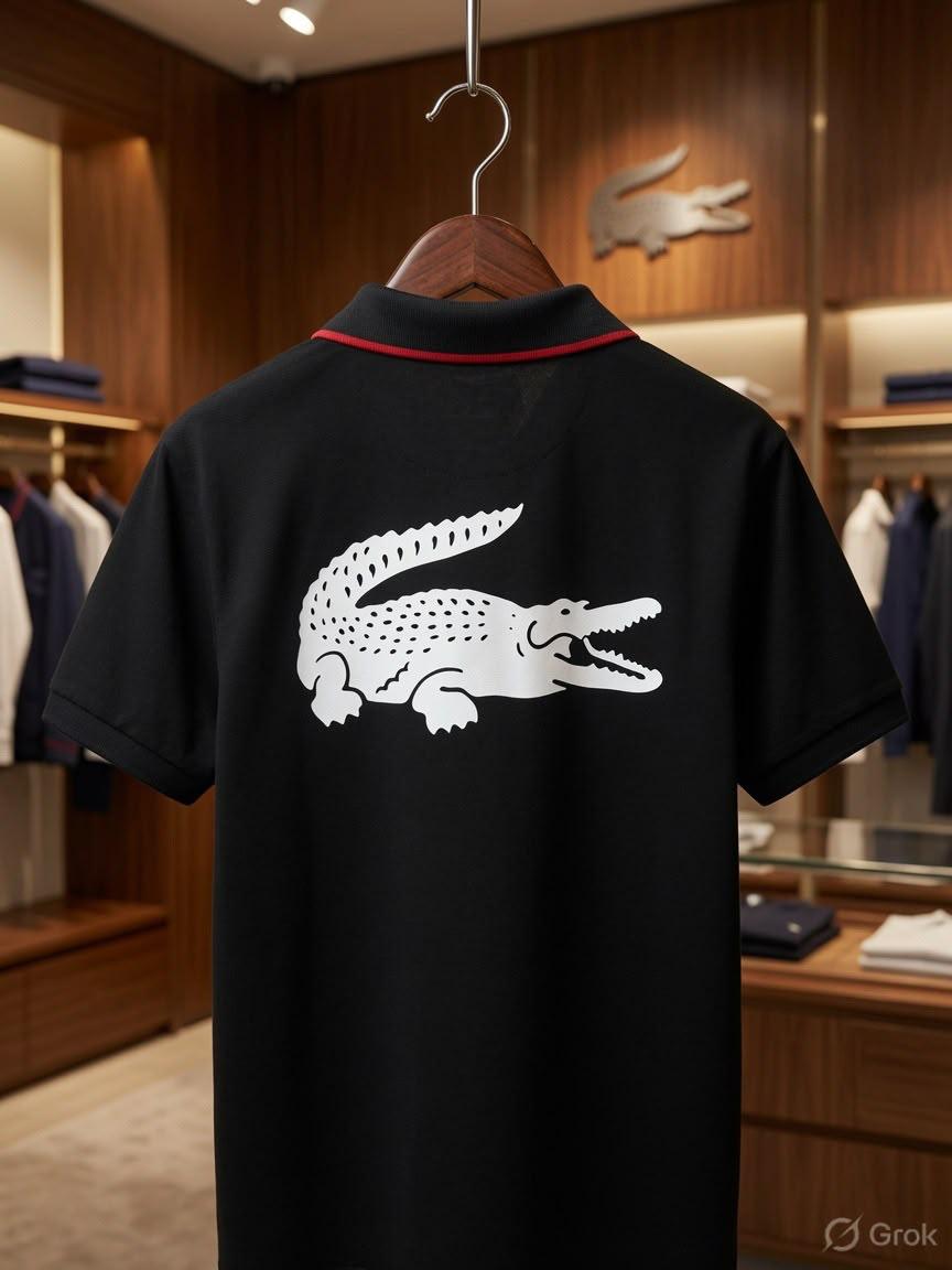 Lacoste Kids Power Lycra Polo in Black – Back View

