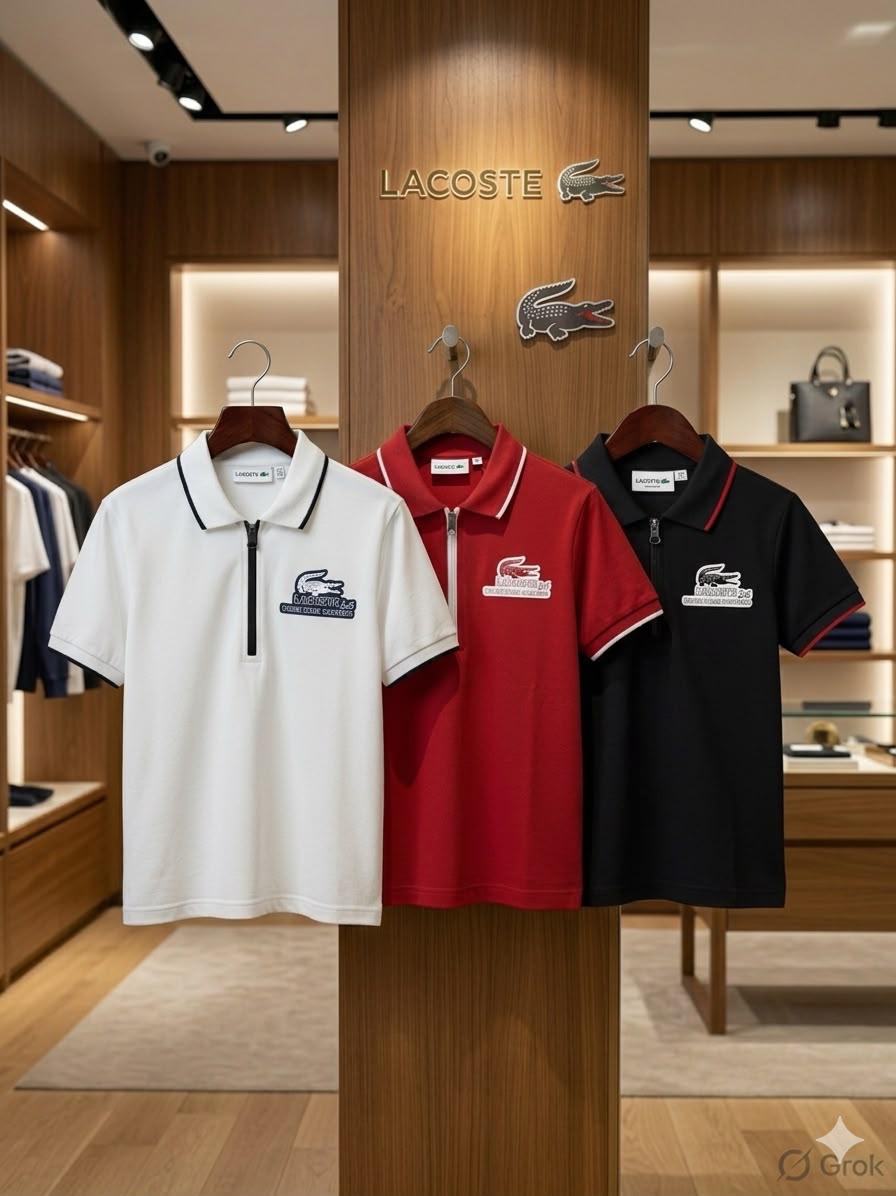 Lacoste Kids Power Lycra Polos – White, Black & Red Collection