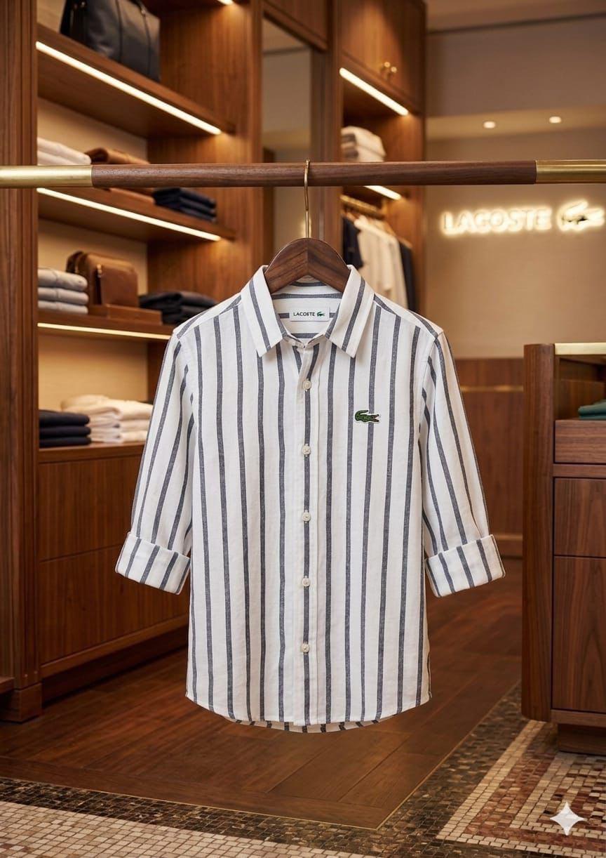 Lacoste Kids Cotton Linen Shirt in White – Front View	