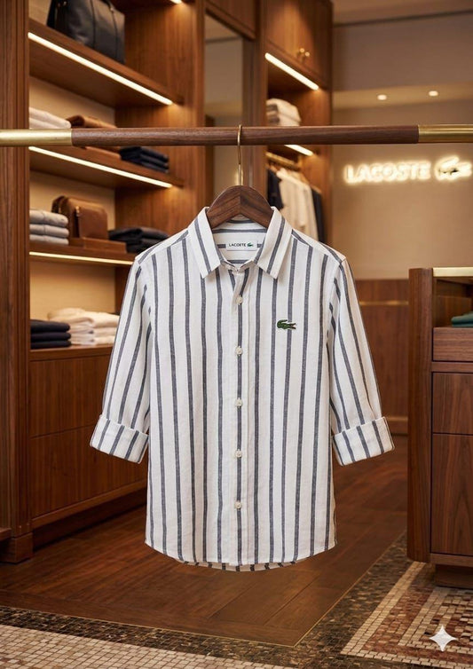 Lacoste Kids Cotton Linen Shirt in White – Front View	