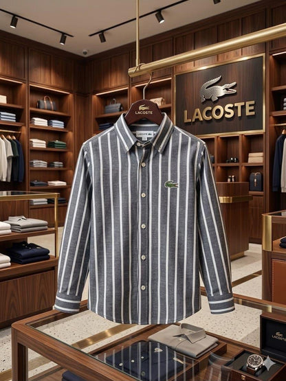 Lacoste Kids Premium Cotton Linen Shirt in Grey. 
