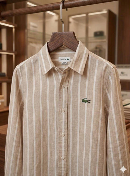 Lacoste Kids Premium Cotton Linen Shirt in Beige
