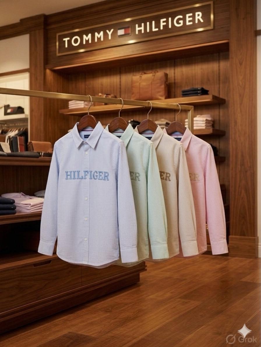 Tommy Hilfiger Kids Cotton Shirts – Sky Blue, Mint Green, Beige & Pink Collection
