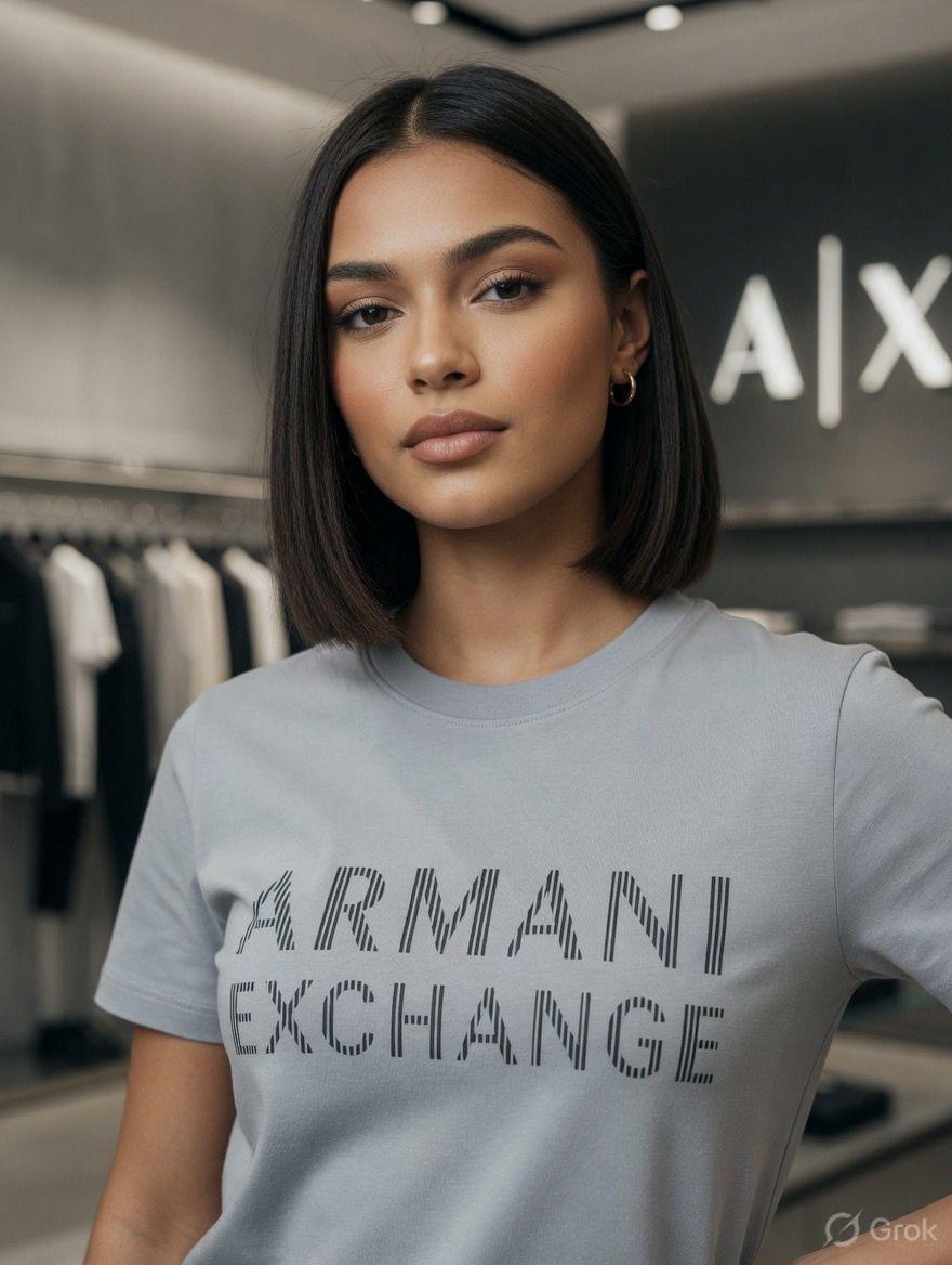Armani Exchange Soft Lavender Tee – Worn by Model Closeup	