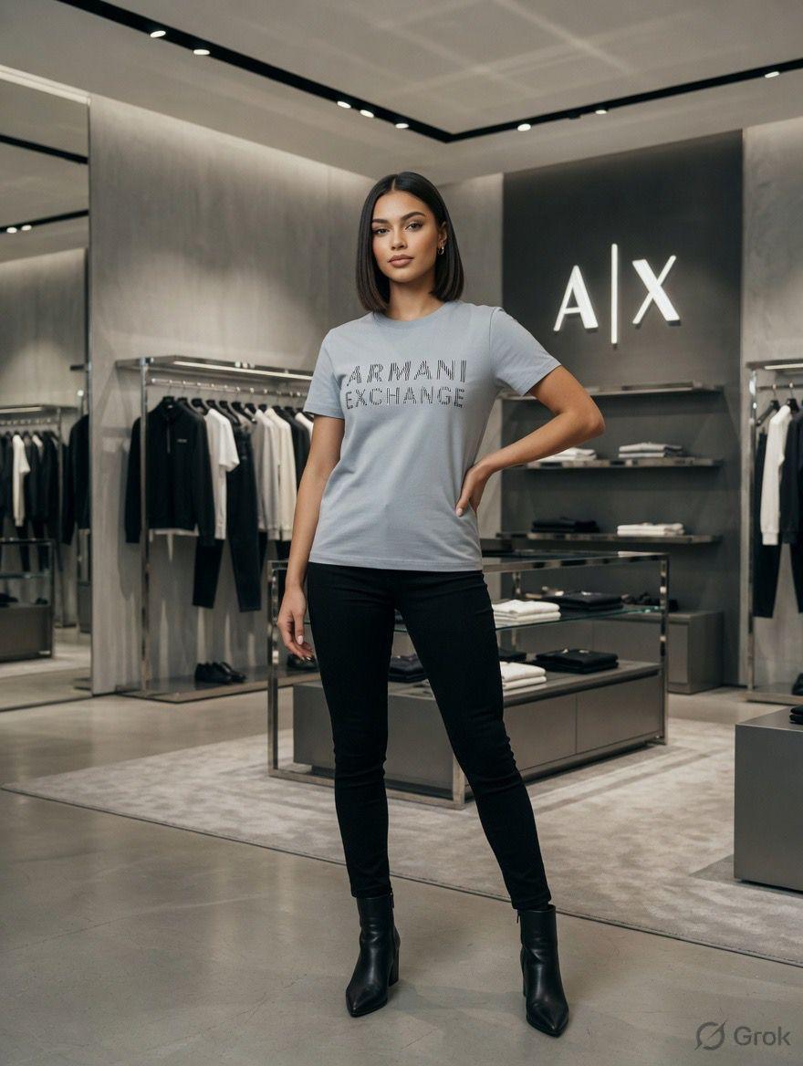 Armani Exchange Soft Lavender Tee – Worn by Model Distance Shot
