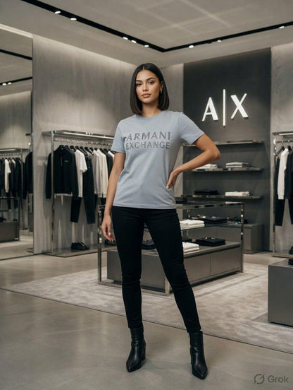 Armani Exchange Soft Lavender Tee – Worn by Model Distance Shot
