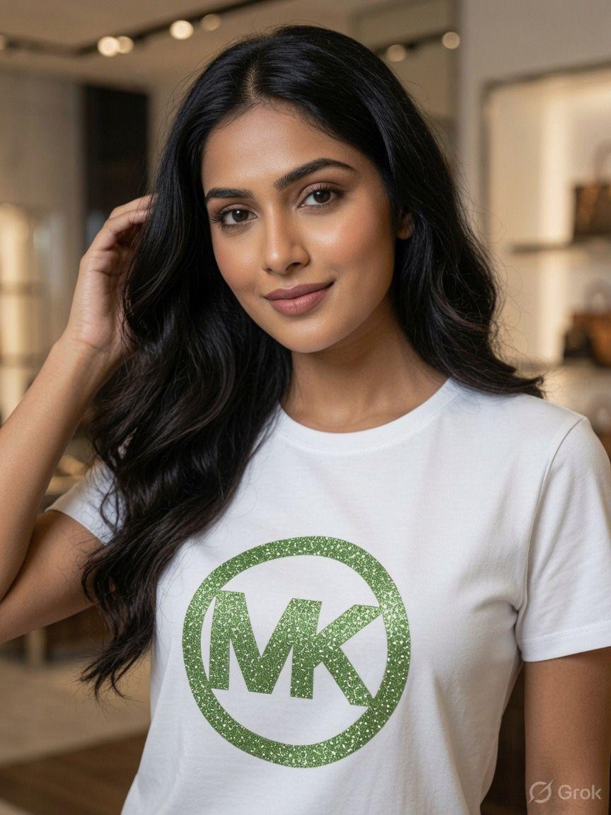 Michael Kors White Tee – Worn by Model Closeup	
