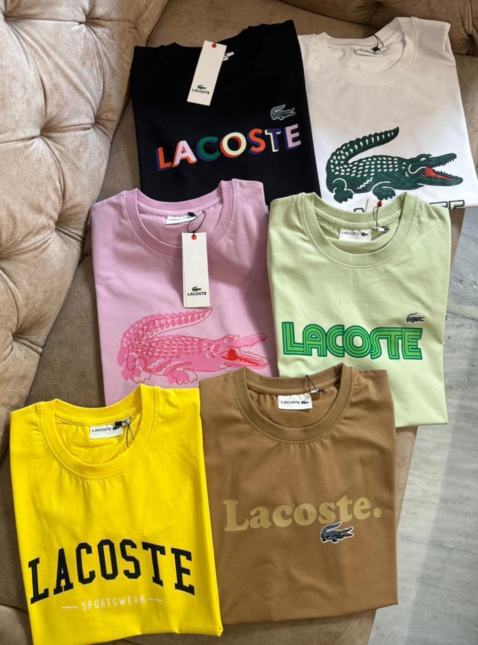 Lacoste Women's Premium Tees – Pink, Brown, Green, Yellow, White & Black Collection

