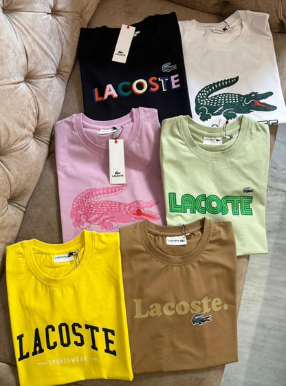 Lacoste Women's Premium Tees – Pink, Brown, Green, Yellow, White & Black Collection

