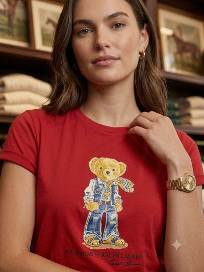 Ralph Lauren Red Tee – Worn by Model Closeup	