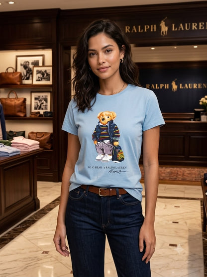 Ralph Lauren Sky Blue Tee – Worn by Model Distance Shot

