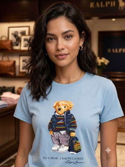Ralph Lauren Sky Blue Tee – Worn by Model Closeup	