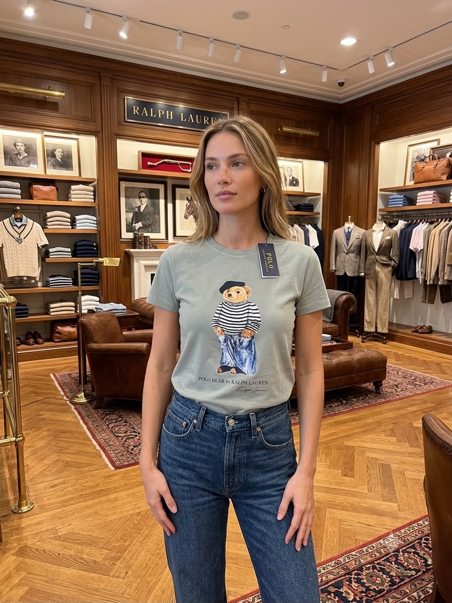 Ralph Lauren Light Green Tee – Worn by Model Distance Shot
