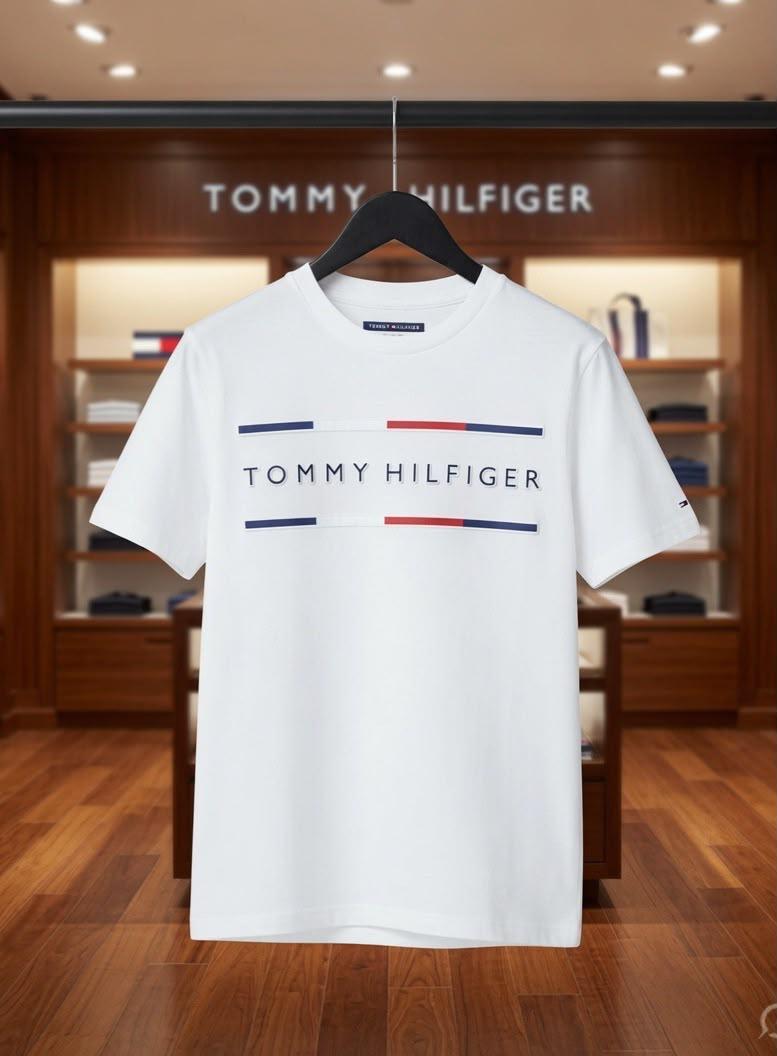 Tommy Hilfiger Kids Round Neck Embossed Logo Tee in White
