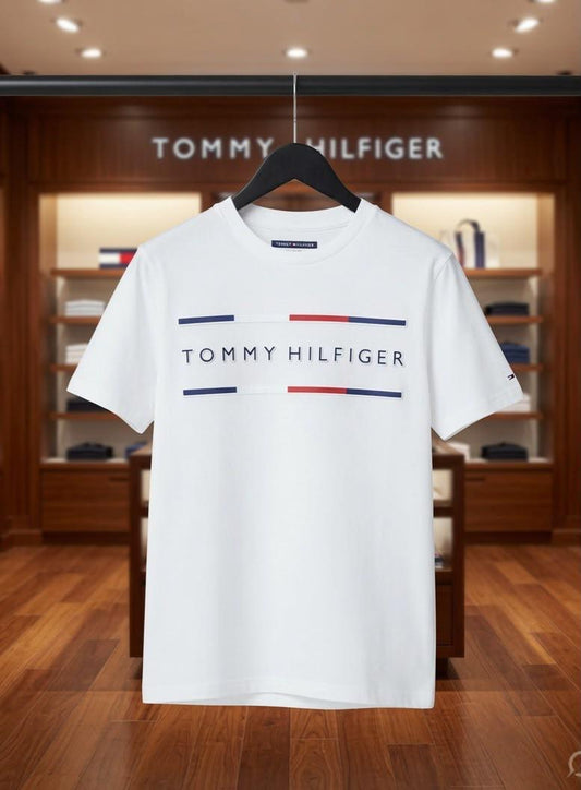 Tommy Hilfiger Kids Round Neck Embossed Logo Tee in White
