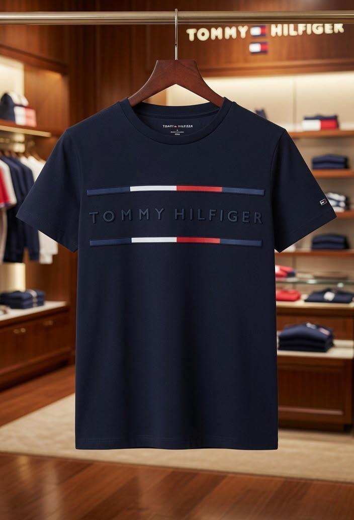 Tommy Hilfiger Kids Round Neck Embossed Logo Tee in Navy
