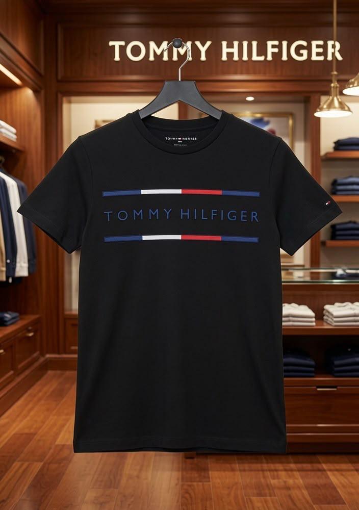 Tommy Hilfiger Kids Round Neck Embossed Logo Tee in Black
