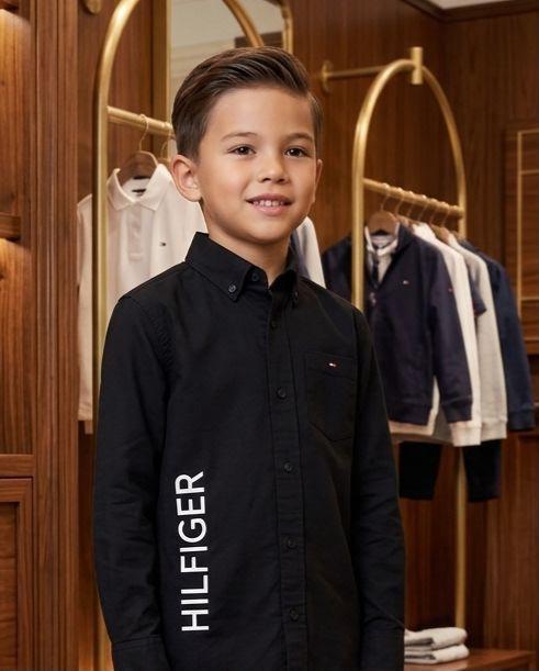 Tommy Hilfiger Kids Cotton Shirt in Black – Fabric Close-up
