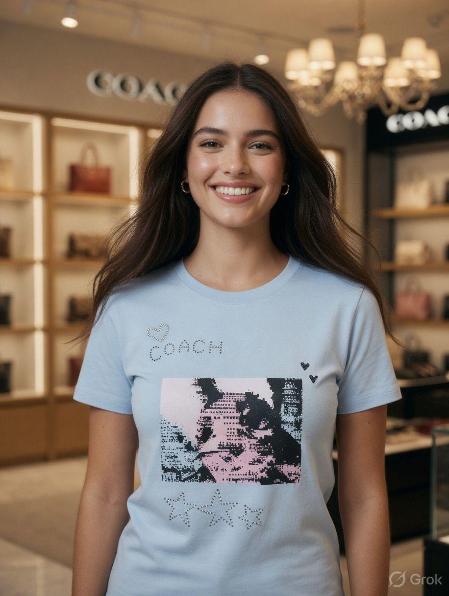 Coach Sky Blue Tee – Print Zoom Detail	