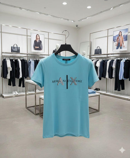Armani Women's Cotton Peach Tee in Sky Blue – Product Shot	