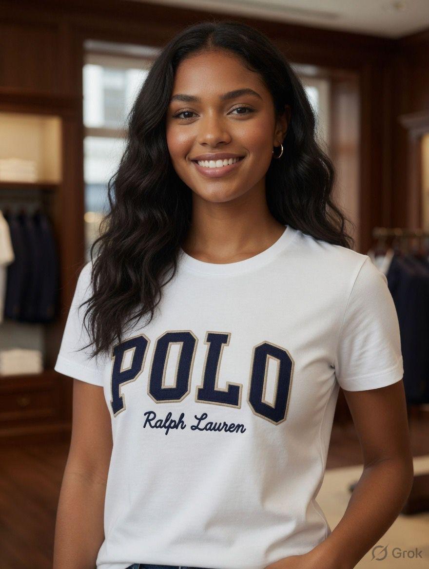 Ralph Lauren White Tee – Worn by Model Closeup	
