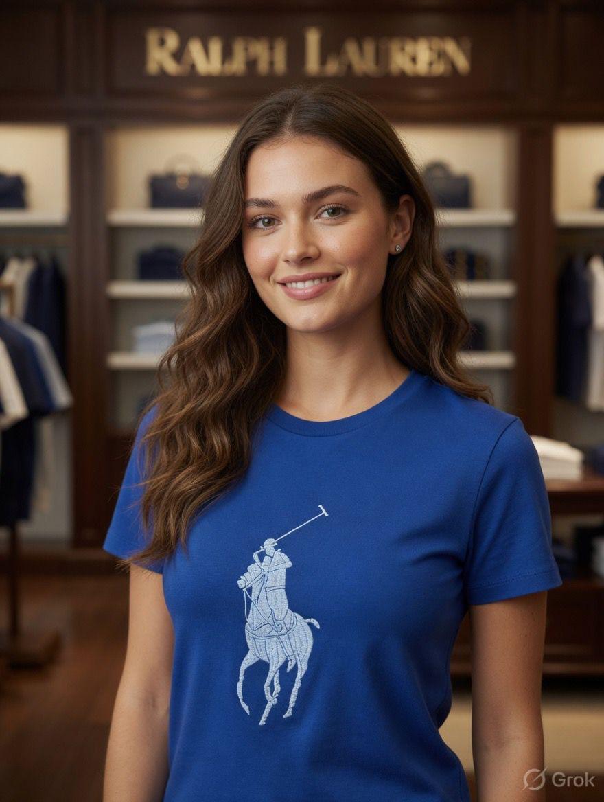 Ralph Lauren Blue Tee – Worn by Model Closeup	