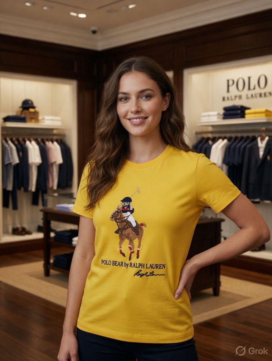 Ralph Lauren Yellow Tee – Worn by Model Distance Shot
