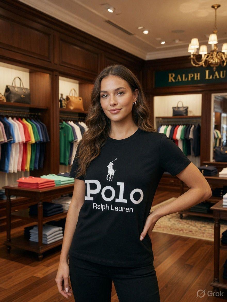 Ralph Lauren Black Tee – Worn by Model Distance Shot
