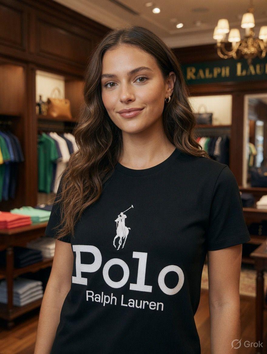 Ralph Lauren Black Tee – Worn by Model Closeup	