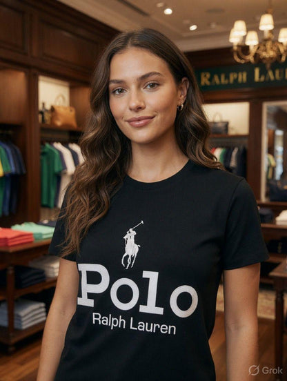 Ralph Lauren Black Tee – Worn by Model Closeup	