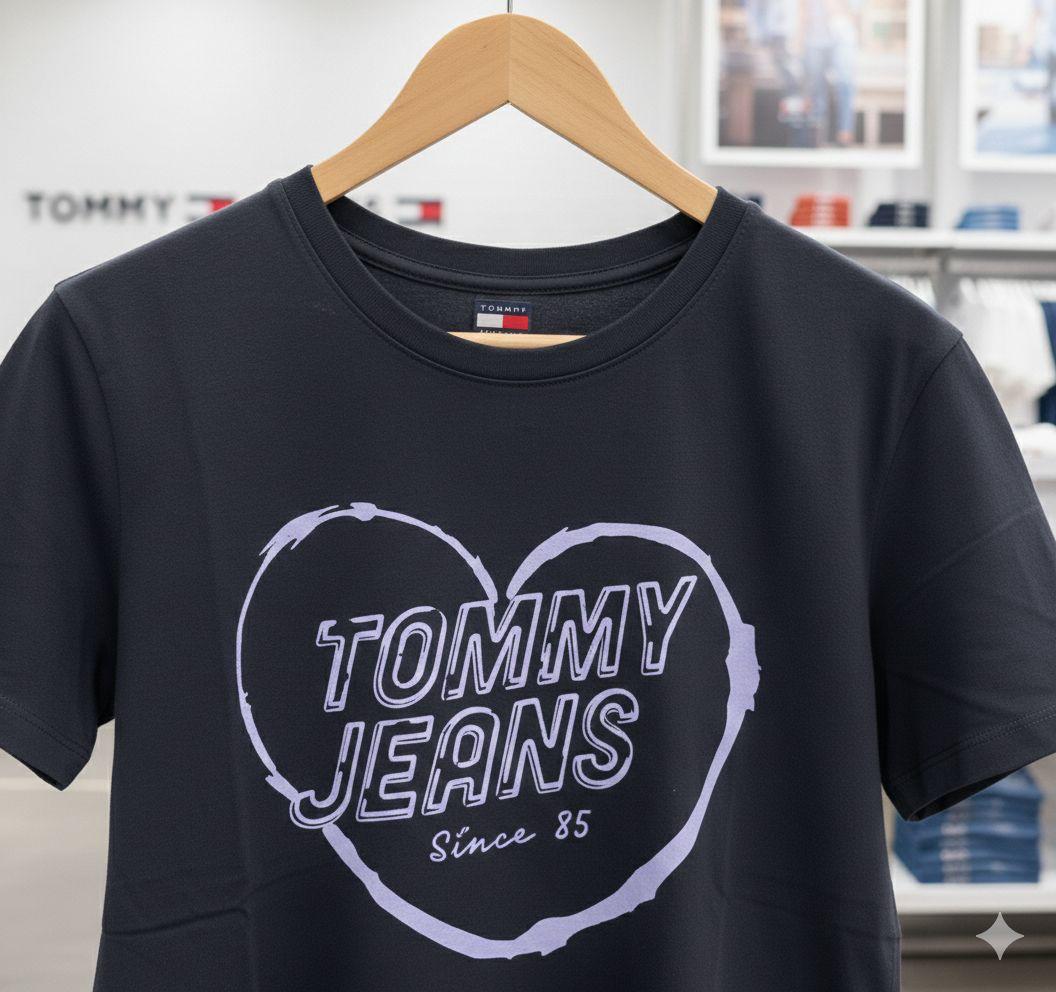 Tommy Black Tee – Logo Zoom Detail	