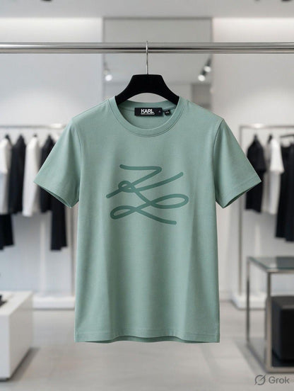 Karl Lagerfeld Women's Cotton Peach Tee in Pista Green – Product Shot	