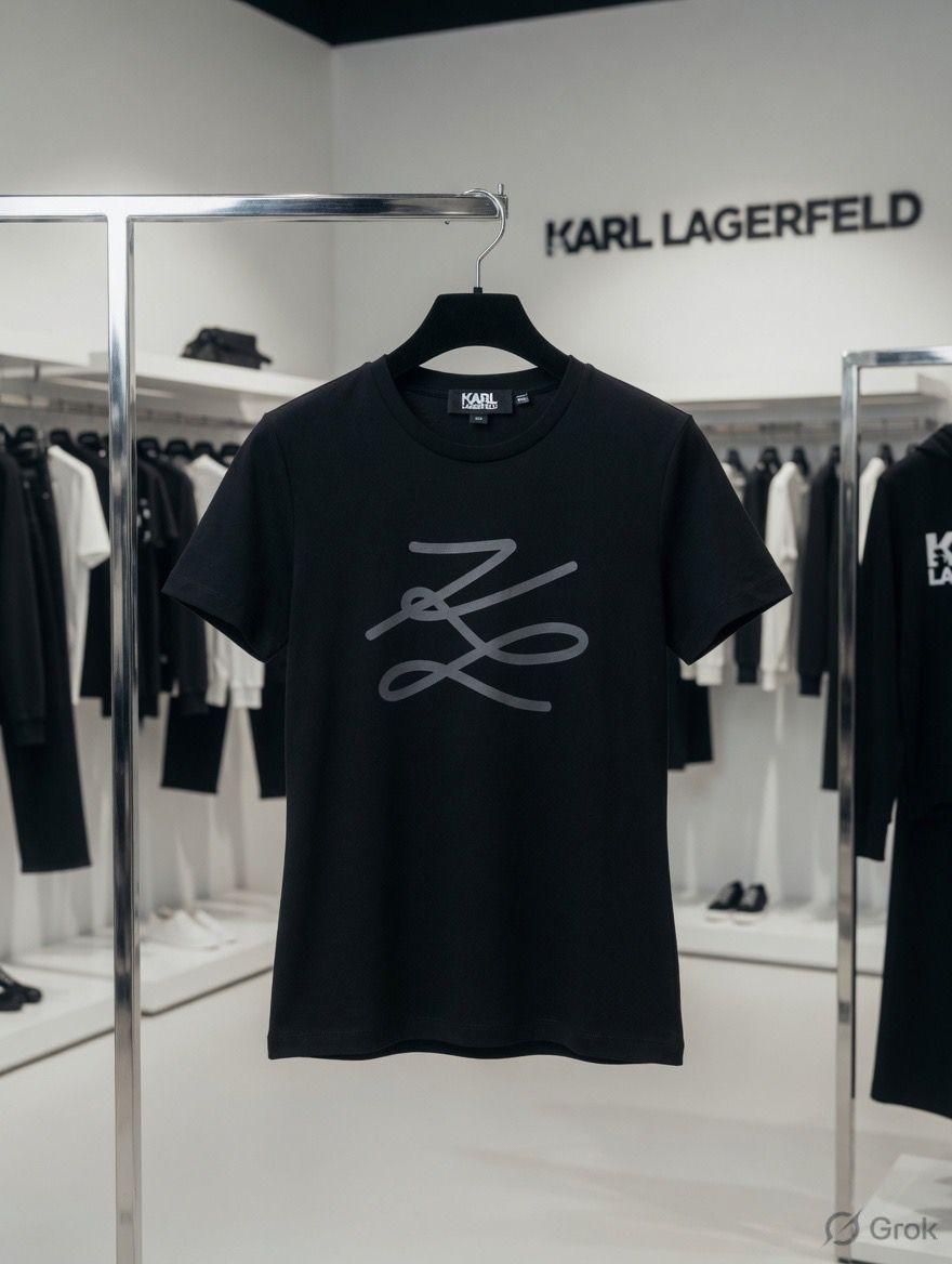 Karl Lagerfeld Women's Cotton Peach Tee in Black – Product Shot	