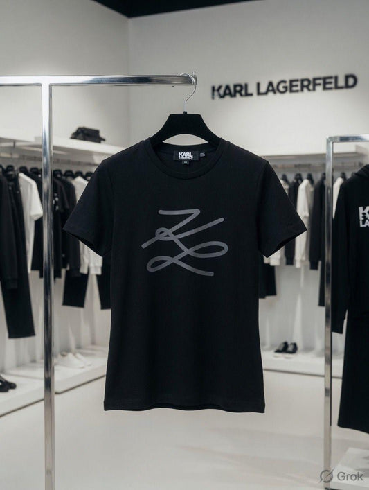 Karl Lagerfeld Women's Cotton Peach Tee in Black – Product Shot	