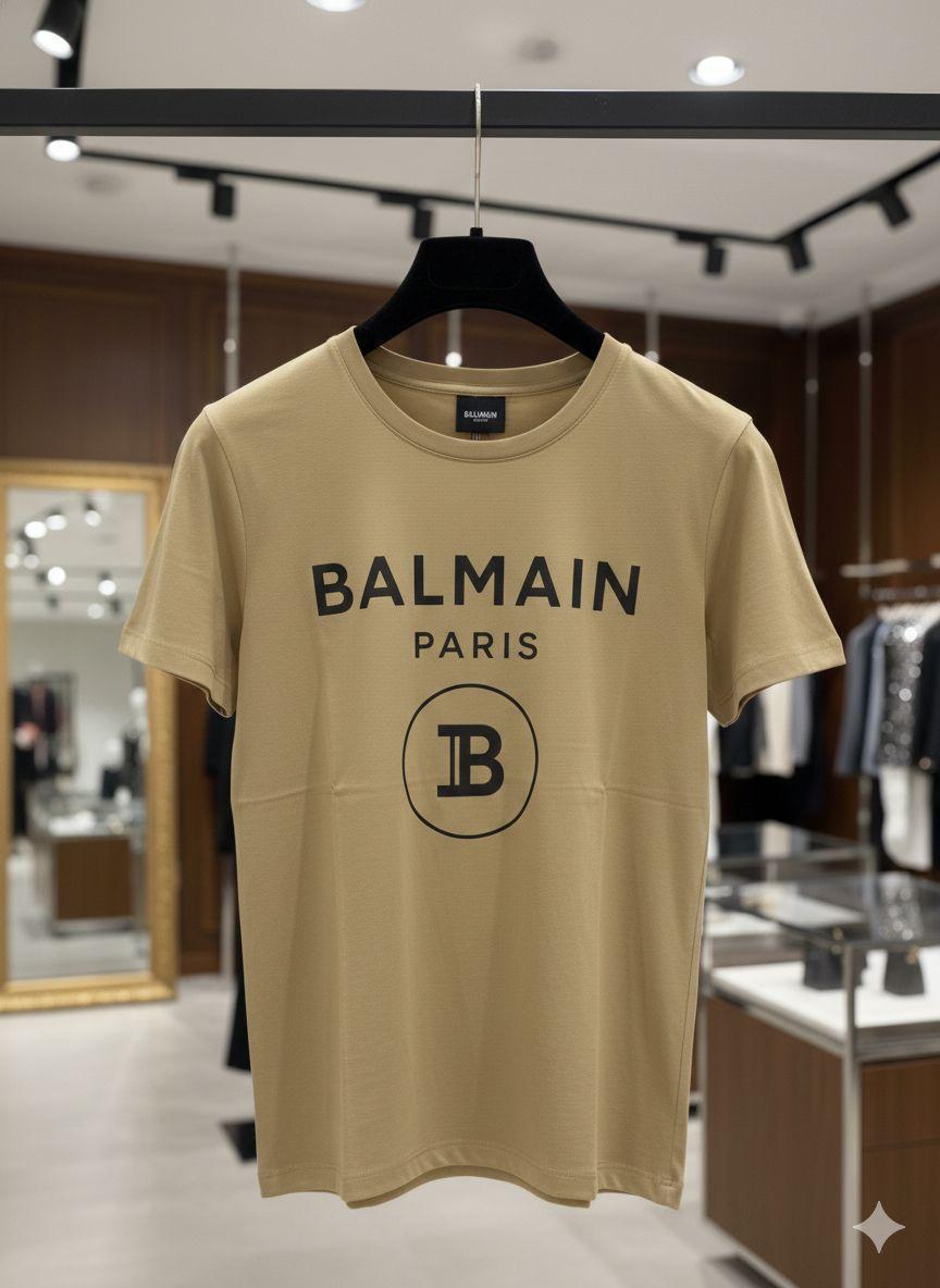 Balmain Paris Women's Cotton Peach Tee in Beige – Product Shot	