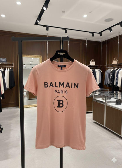 Balmain Paris Women's Cotton Peach Tee in Pink – Product Shot	