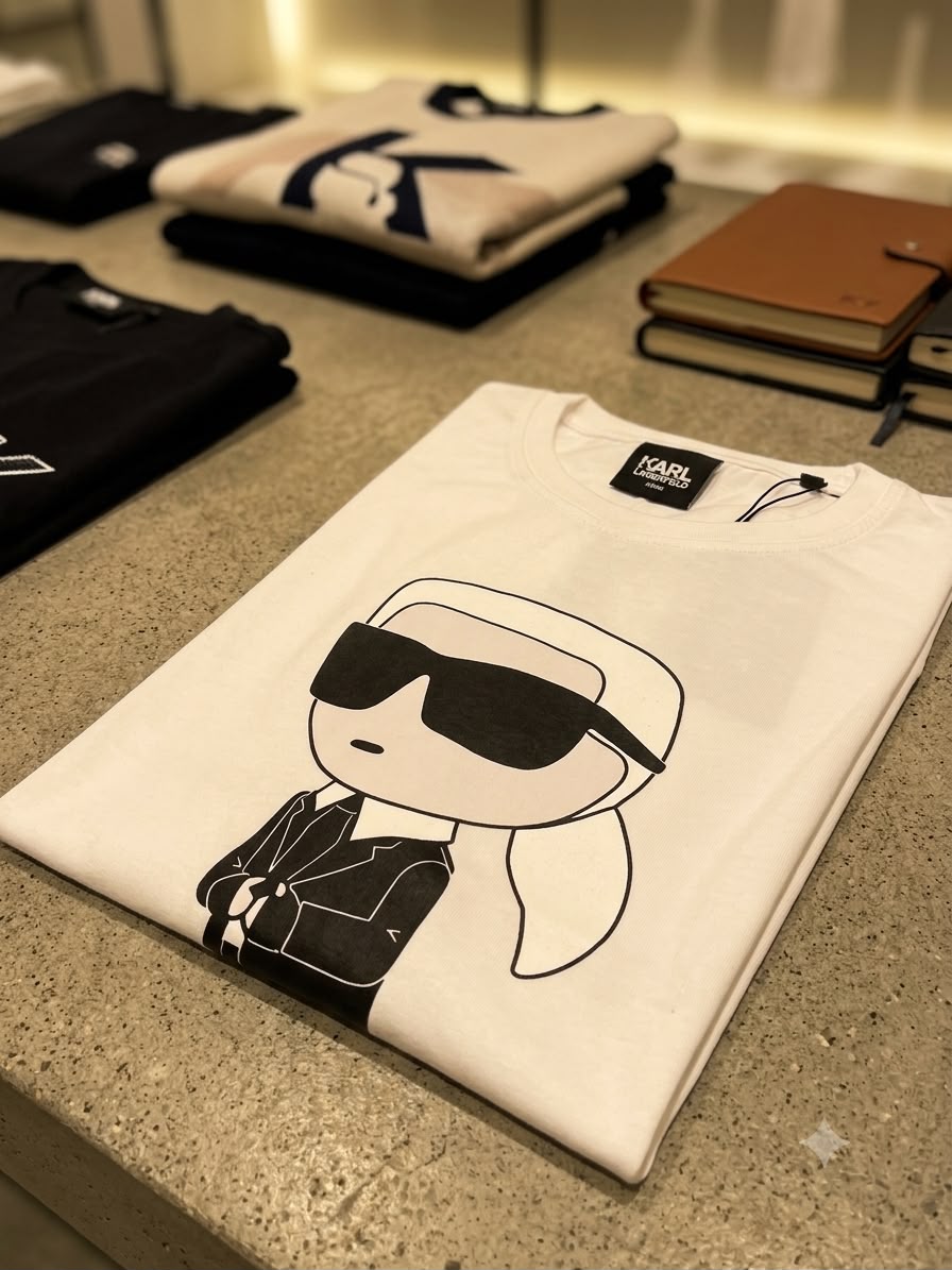 Karl Lagerfeld White Tee – Swarovski Zoom Detail	
