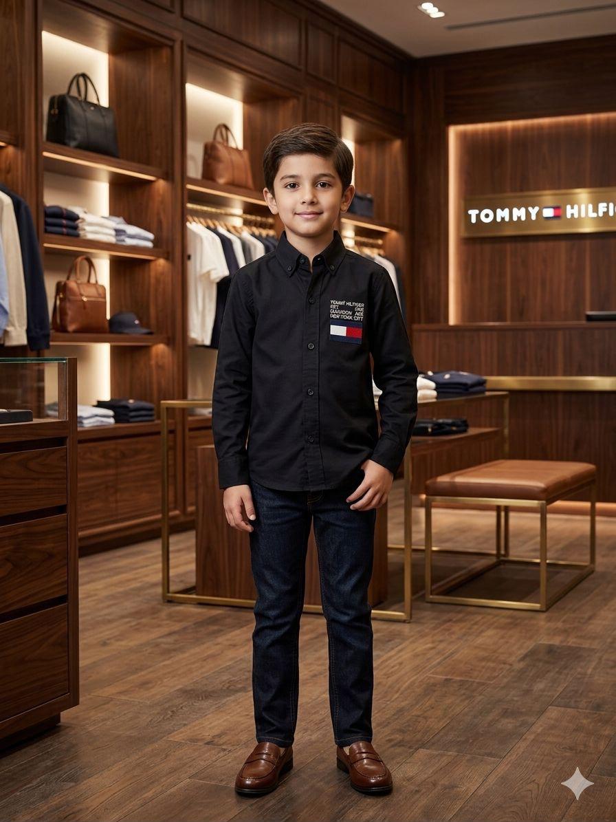 Tommy Hilfiger Kids Black Shirt – Neat Trim Detail
