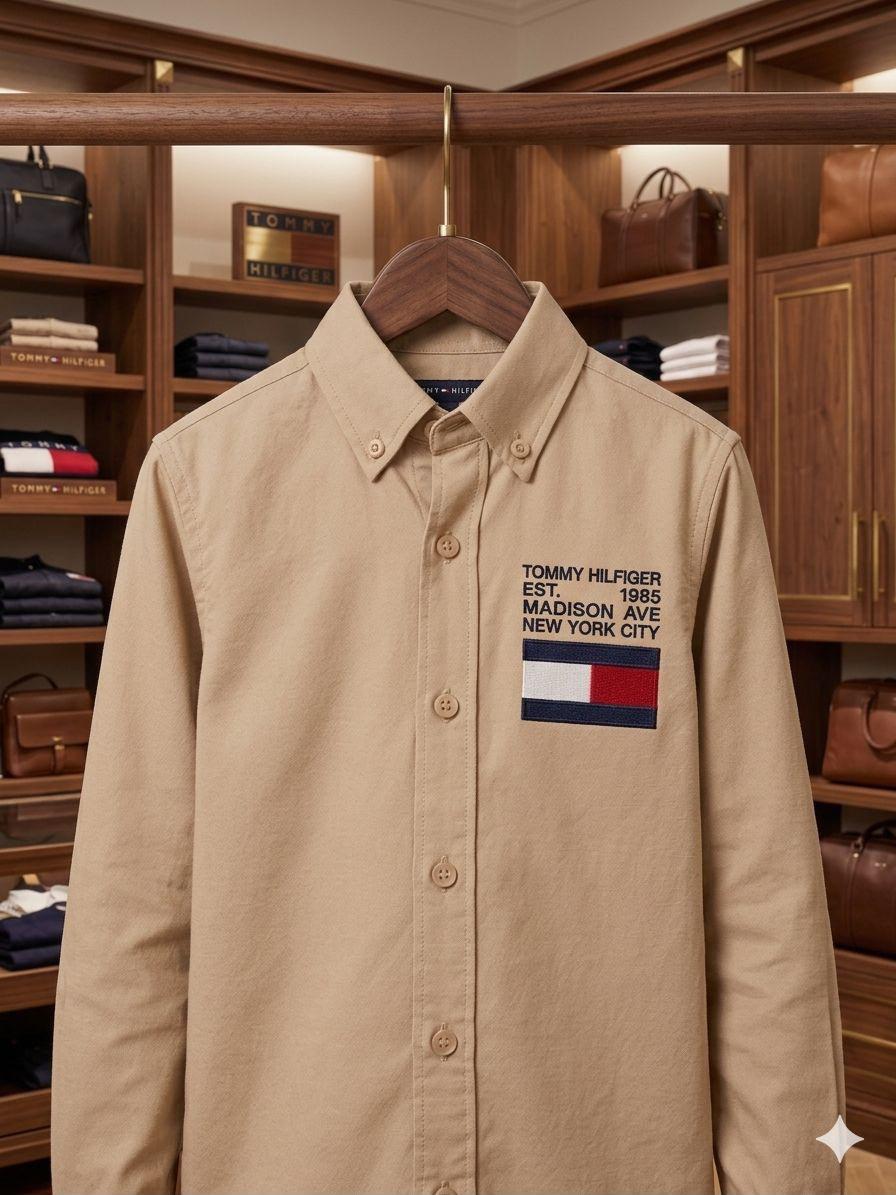 Tommy Hilfiger Kids Premium Cotton Shirt in Beige
