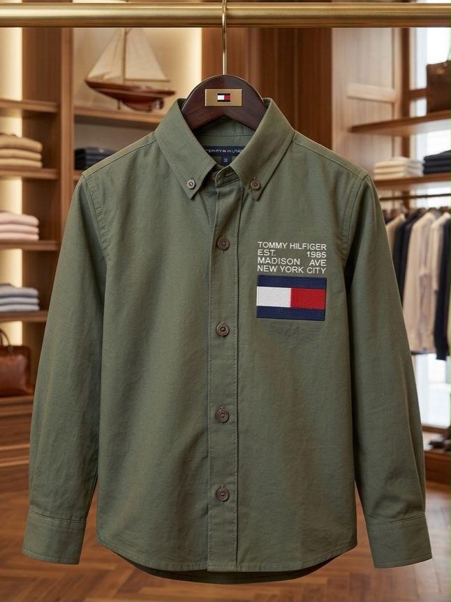 Tommy Hilfiger Kids Premium Cotton Shirt in Olive Green
