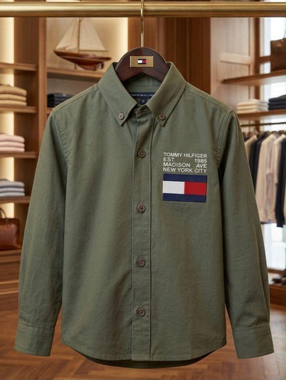 Tommy Hilfiger Kids Premium Cotton Shirt in Olive Green
