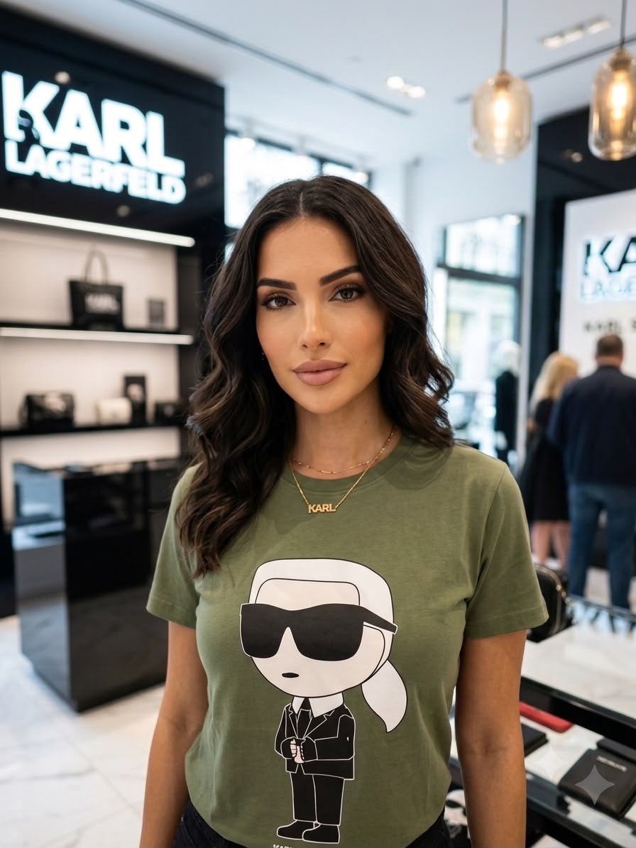 Karl Lagerfeld Green Tee – Swarovski Zoom Detail	
