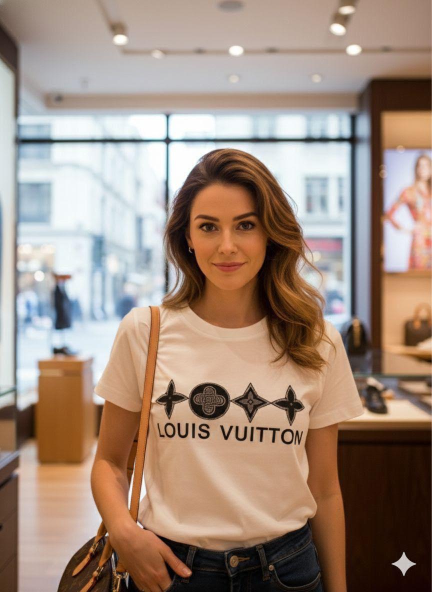 Louis Vuitton white designer-inspired ladies cotton tee
