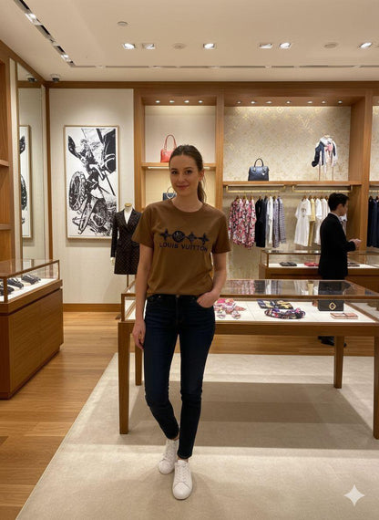 Louis Vuitton brown designer-inspired ladies cotton tee
