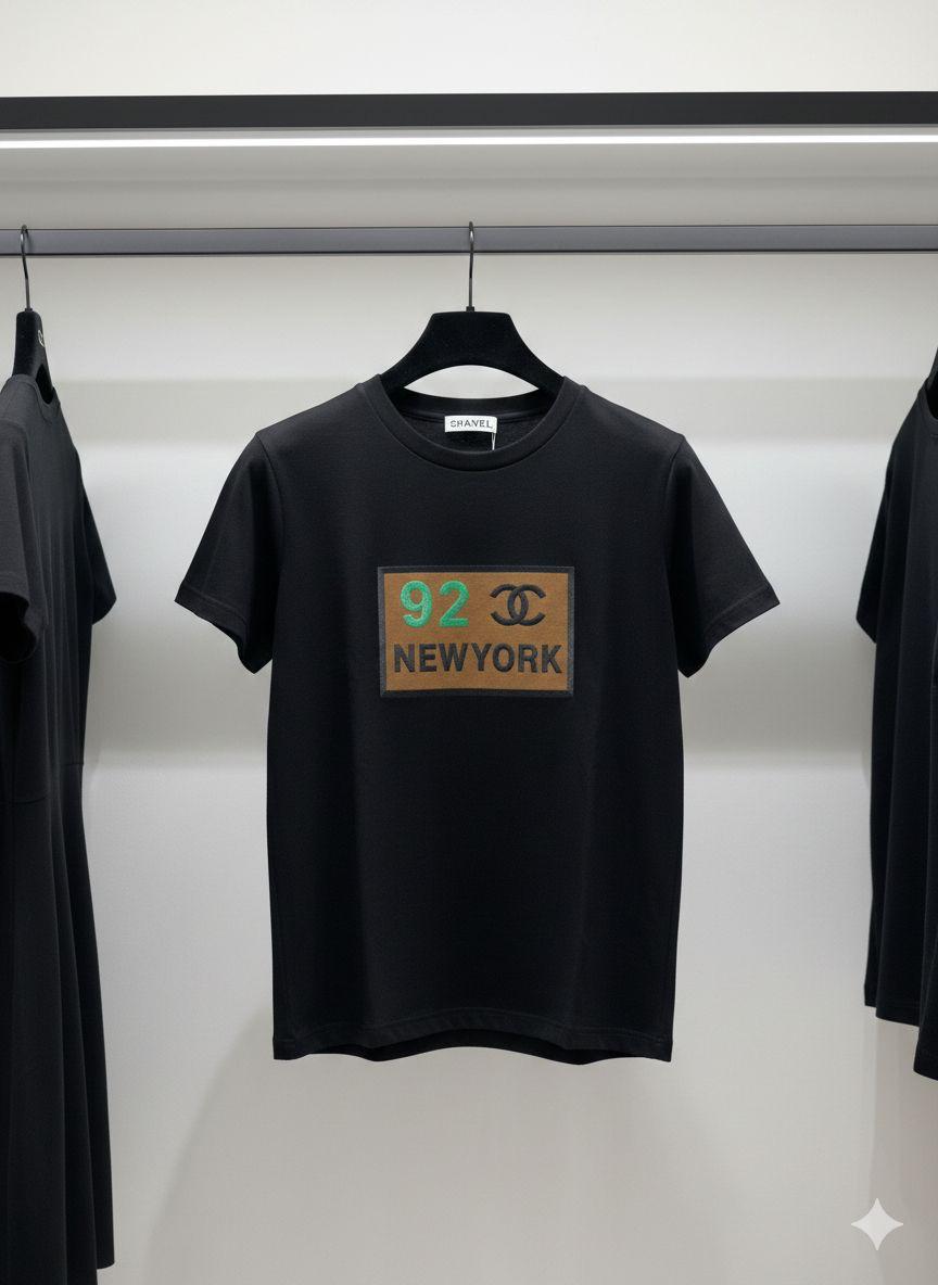 Chanel black premium Italian cotton T-shirt for women
