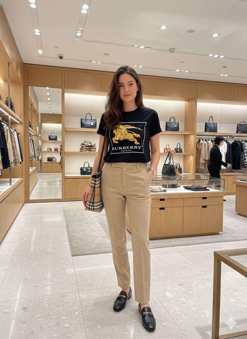 Premium Burberry black casual T-shirt for women
