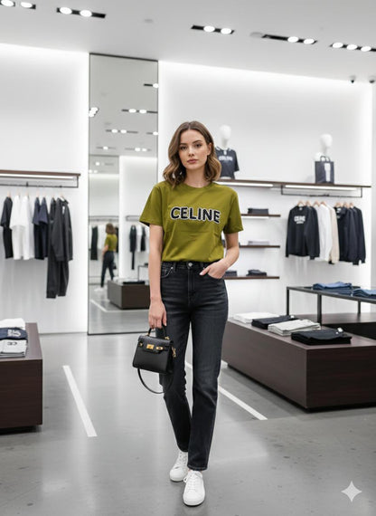 Premium Celine green casual T-shirt for women
