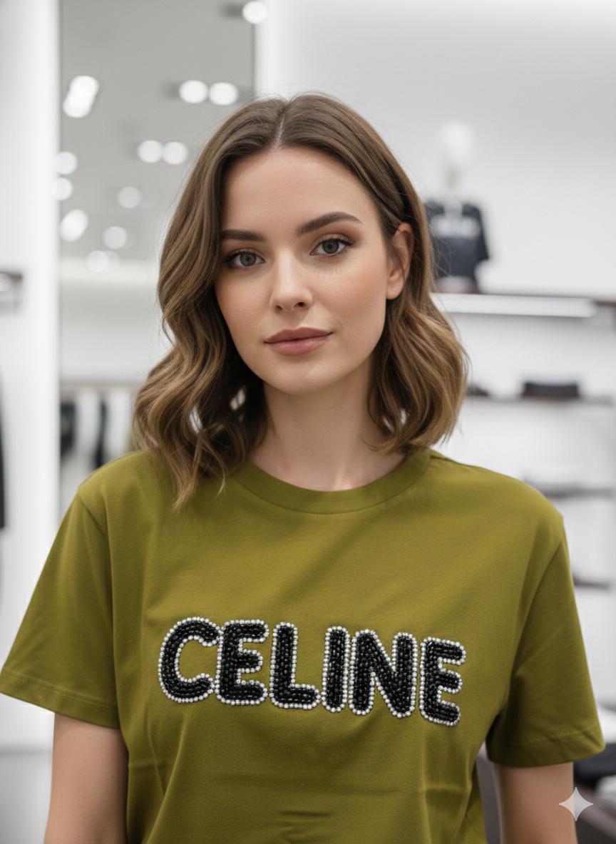 Celine green designer-inspired ladies cotton tee
