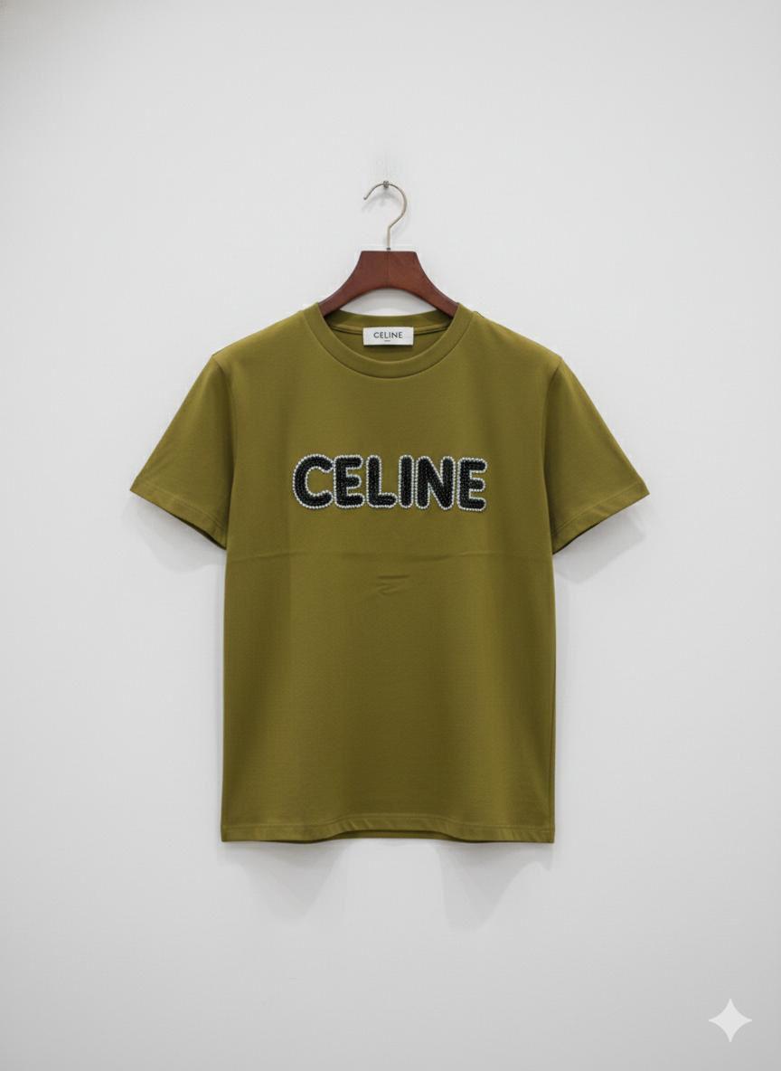 Celine green premium Italian cotton T-shirt for women
